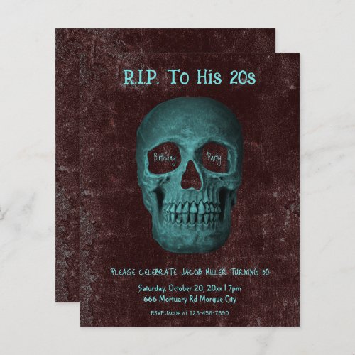 Gothic Dark Teal Brown Skull RIP To His 20s Budget