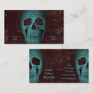 Gothic Dark Teal Skull Brown Texture Tattoo Shop Business Card