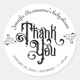 Gothic Dark Thank you Baby Shower Classic Round Sticker
