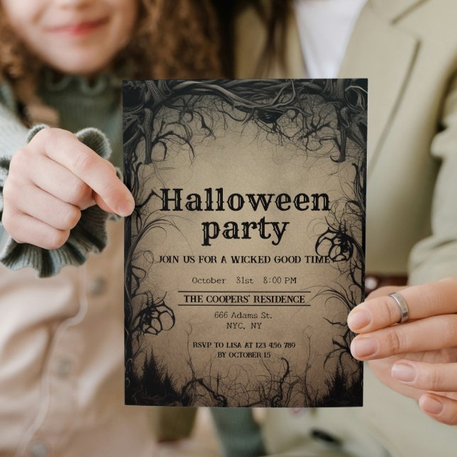 Gothic Dark Trees Creepy Halloween Party Invitation (Creator Uploaded)
