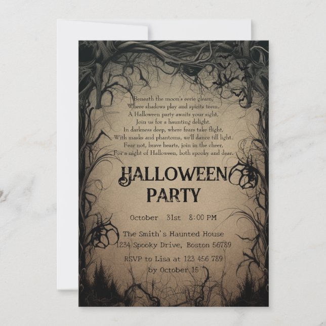 Gothic Dark Trees Creepy Poem Halloween Party Invitation (Front)