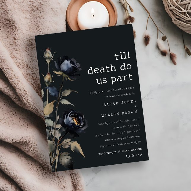 Gothic Dark Watercolor Black Rose Engagement Invitation (Creator Uploaded)