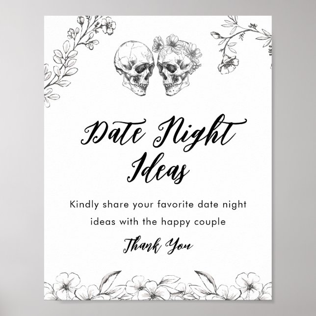 Gothic Date Night Ideas Sign Bridal Shower (Front)