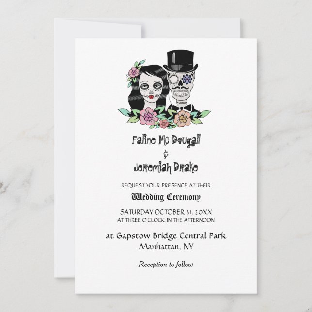 Gothic Day of Dead Skulls Bride & Groom Invitation (Front)