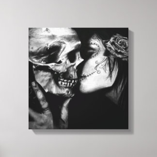 Gothic Day of the Dead Black and White Skull Canvas Print