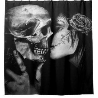 Gothic Day of the Dead Black and White Skull Woman Shower Curtain