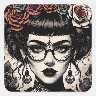 Gothic Day of The Dead Girl Square Sticker