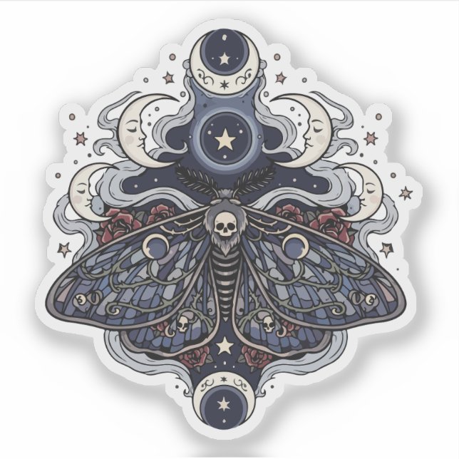 Gothic Death Moth and Moon Phases Sticker (Front)