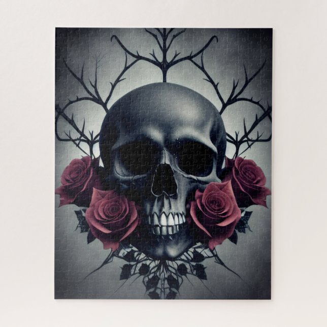 Gothic Death Skull and Roses Floral Sigil Jigsaw Puzzle (Vertical)