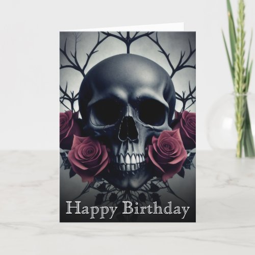 Gothic Death Skull and Roses Floral Sigil Thank You Card