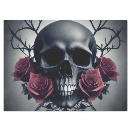 Gothic Death Skull and Roses Floral Sigil Tissue Paper
