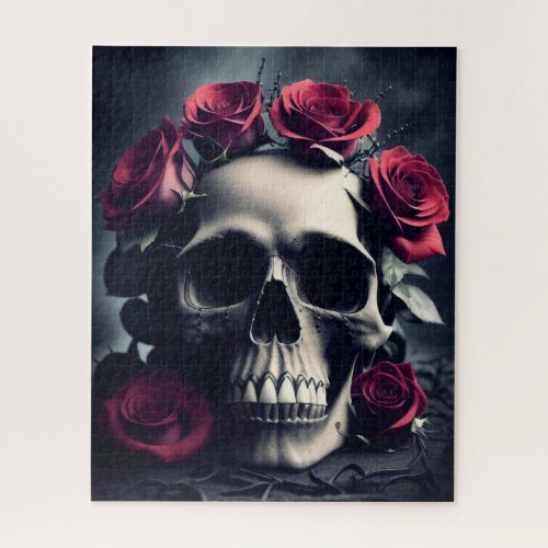 Gothic Death Skull and Roses Jigsaw Puzzle