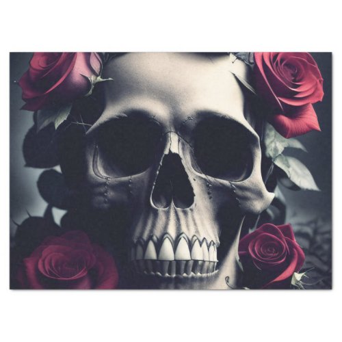 Gothic Death Skull and Roses Tissue Paper