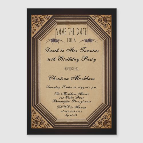 Gothic Deco Death to Her 20s Birthday Party Save T Magnetic Invitation