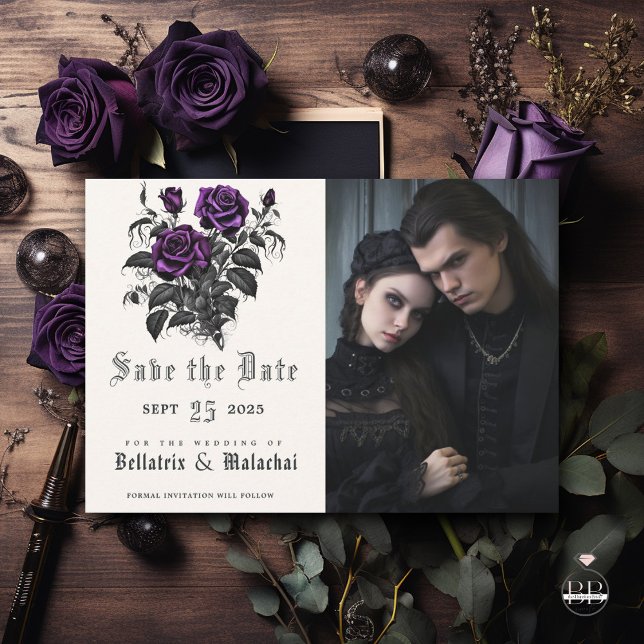 Gothic Deep Amethyst Purple Rose Your Photo  Save The Date (Creator Uploaded)