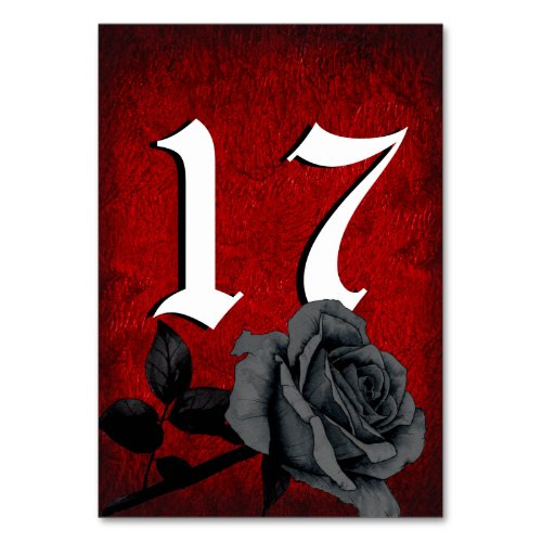 Gothic Deep Red Black Rose Wedding Table Number