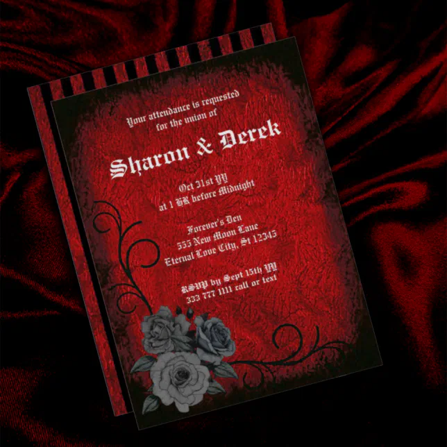 Gothic Deep Red Black Roses Wedding Invitation | Zazzle