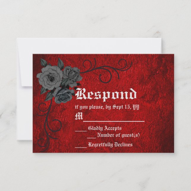 Gothic Deep Red Black Roses Wedding Response Card (Front)
