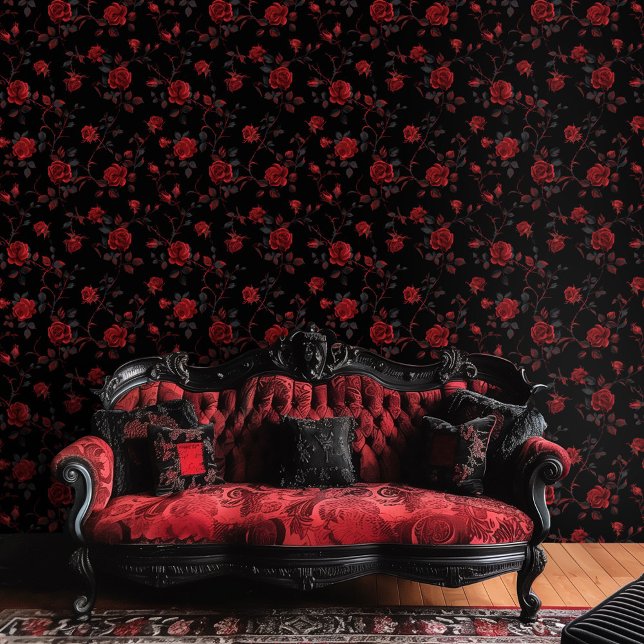 Gothic  Deep Red Roses on Black Background Wallpaper (Creator Uploaded)