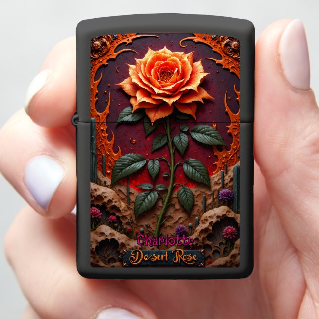 Gothic Desert Rose Sunburst Zippo Lighter (In Hand)