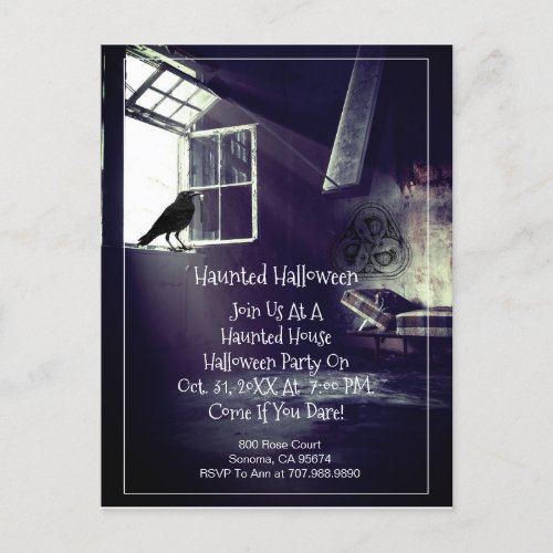 Gothic Deserted House Raven Skeleton Key Halloween Invitation Postcard
