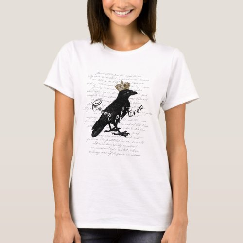 Gothic Design Queen of Crow Typography Collage T_Shirt