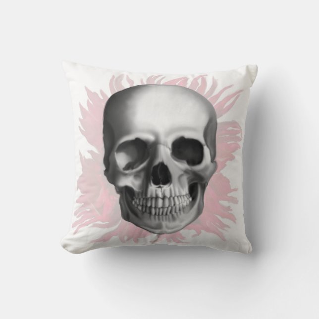 Gothic design red and white with realistic skull throw pillow (Front)