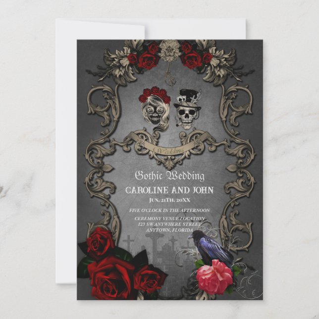 Gothic design with cool skulls  invitation (Front)