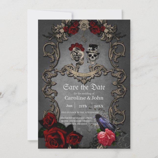 Gothic design with cool skulls  save the date (Front)
