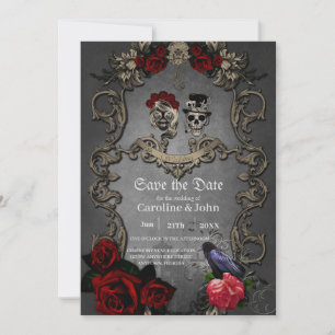Gothic design with cool skulls save the date