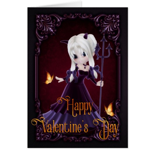 Gothic Devil Girl Happy Valentine's Day Card 2 (Front)