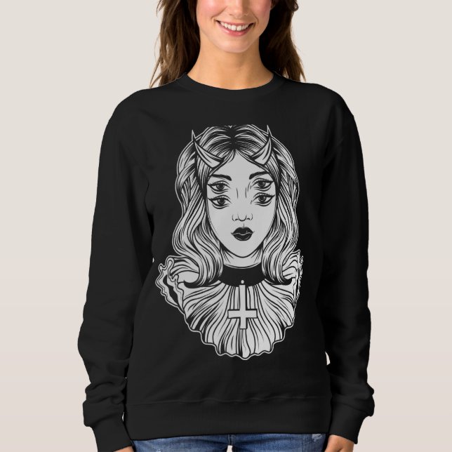 Gothic Devil Girl Satanic Goth Occult Occultism Ha Sweatshirt (Front)