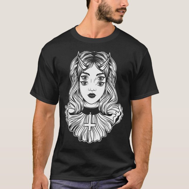 Gothic Devil Girl Satanic Goth Occult Occultism Ha T-Shirt (Front)