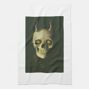 Dark Black Hot Pink Goth Skulls Kitchen Towel, Zazzle