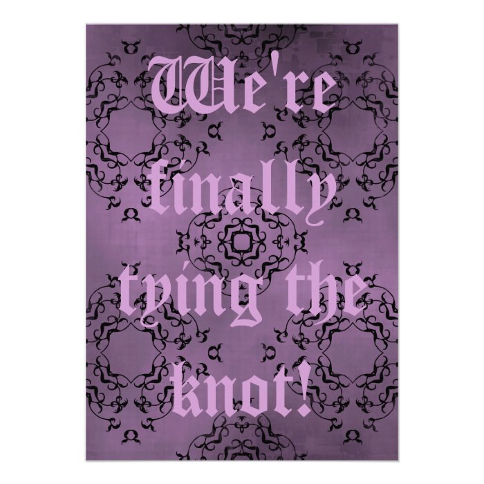 Gothic dirty purple damask casual wedding 5"x7" custom announcements