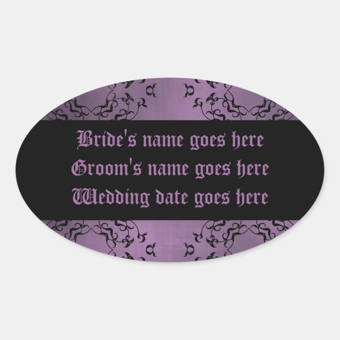 Gothic dirty purple damask wedding labels oval stickers