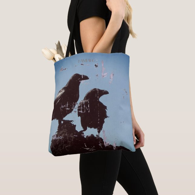Gothic, Distressed Raven design Tote Bag (Close Up)