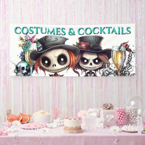 Gothic dolls bride groom cocktail drinks couples banner