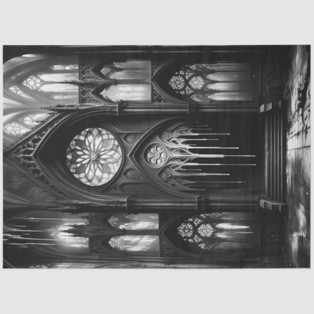 Gothic Drip: Black & White Cathedral Decoupage Tissue Paper (Front)