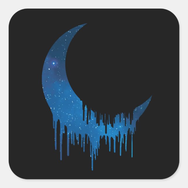 Gothic dripping moon (blue galaxy) square sticker (Front)