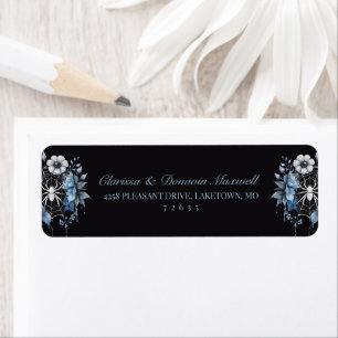 Gothic Dusty Blue Floral Spider Web Return Address Label