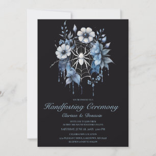 Gothic Dusty Blue Spider Floral Web Handfasting Invitation