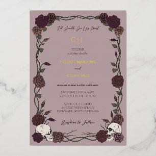 Gothic Dusty Mauve Til Death Wedding Foil Invitation
