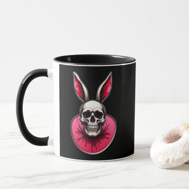 Gothic Easter Bunny – Skull Art - caneca Mug (With Donut)