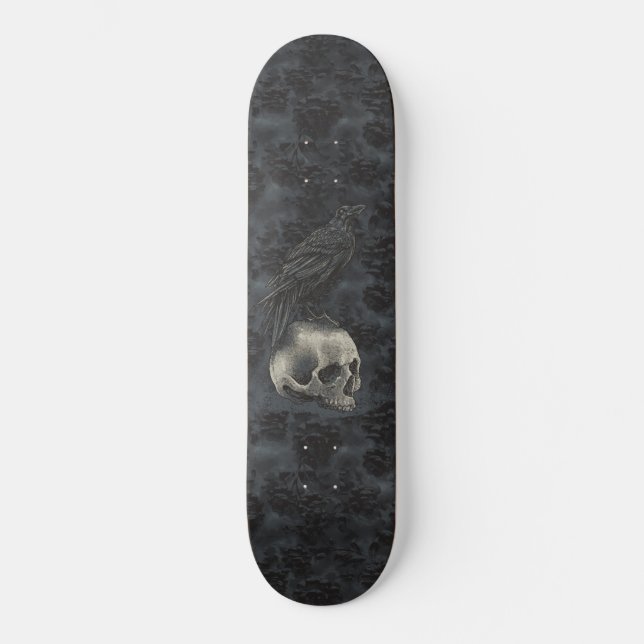 Gothic Edgar Poe Crow Skull Dark Skateboard (Front)