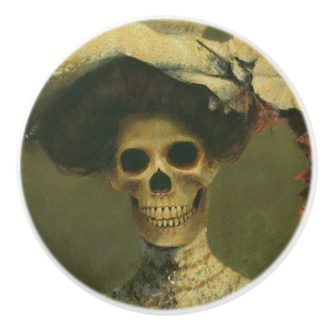 Gothic Edwardian Skeleton Ceramic Knob (Front)