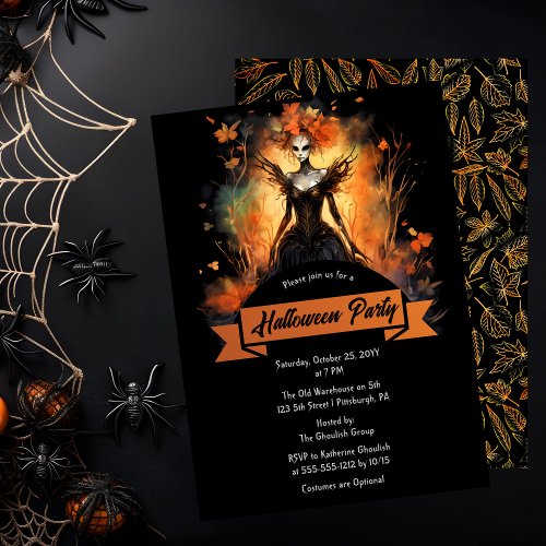 Gothic Eerie Faerie  Leaves Halloween Party  Invitation