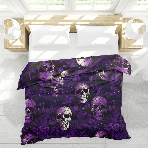 Gothic Elegance Dark Purple Skull Pattern Bedding Duvet Cover
