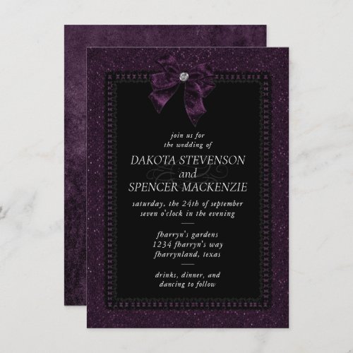 Gothic Elegance  Dark Royal Purple Velvet Wedding Invitation