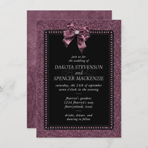 Gothic Elegance  Dusty Mauve Moody Bow Wedding Invitation